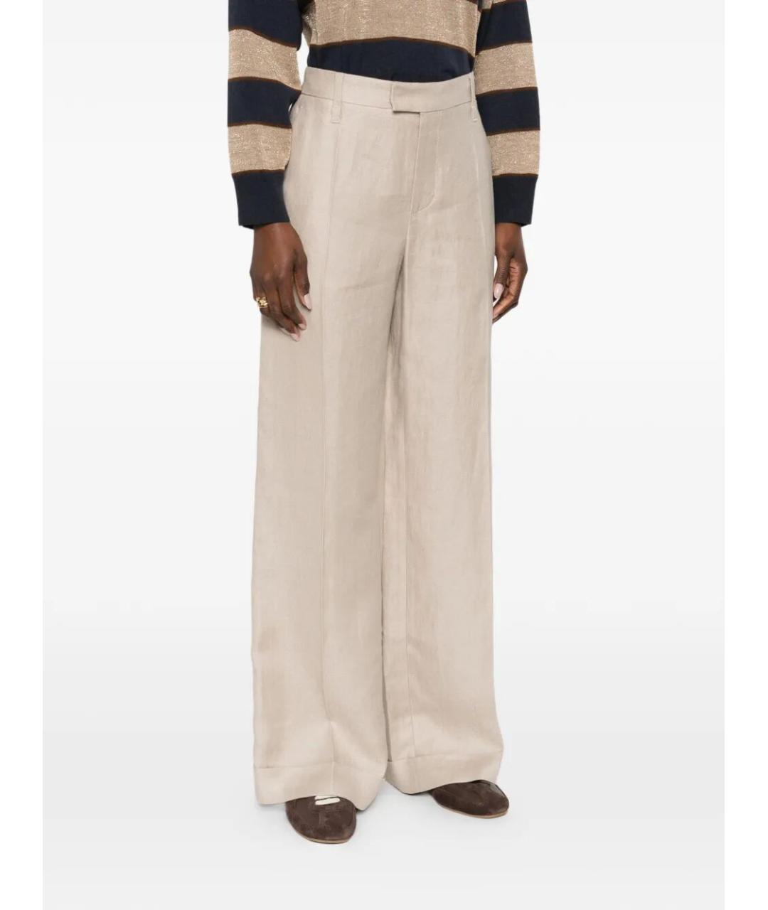 BRUNELLO CUCINELLI Бежевые льняные брюки широкие, фото 5