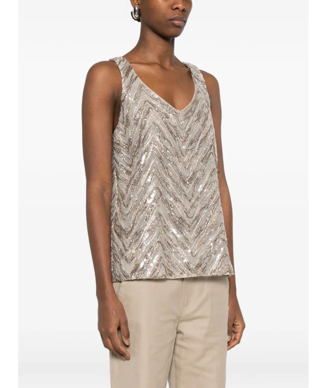 BRUNELLO CUCINELLI Бежевая шелковая блузы, фото 4