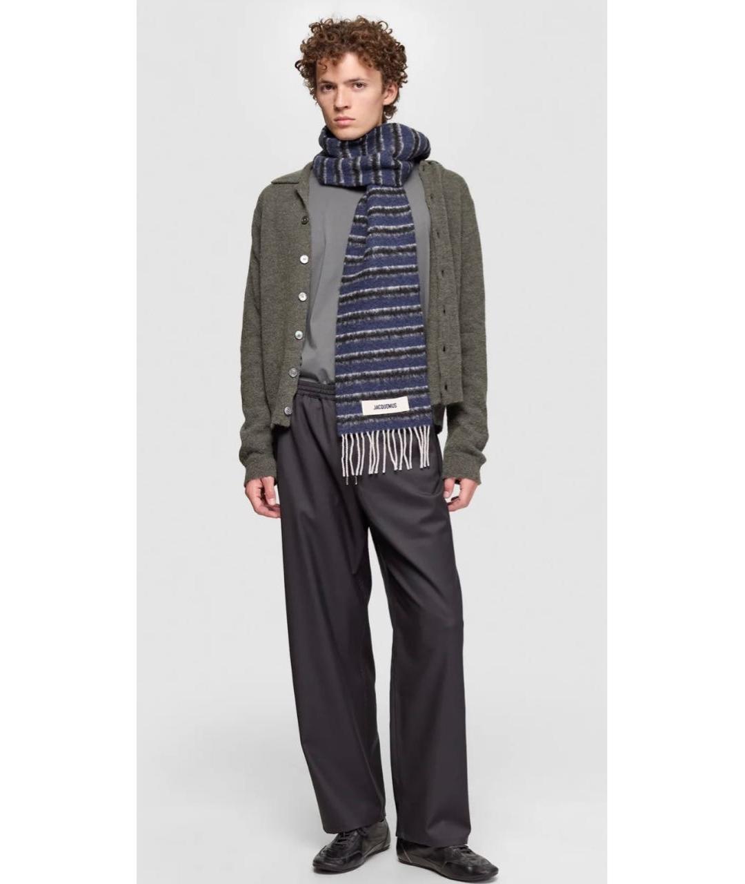 JACQUEMUS Темно-синий шерстяной шарф, фото 6