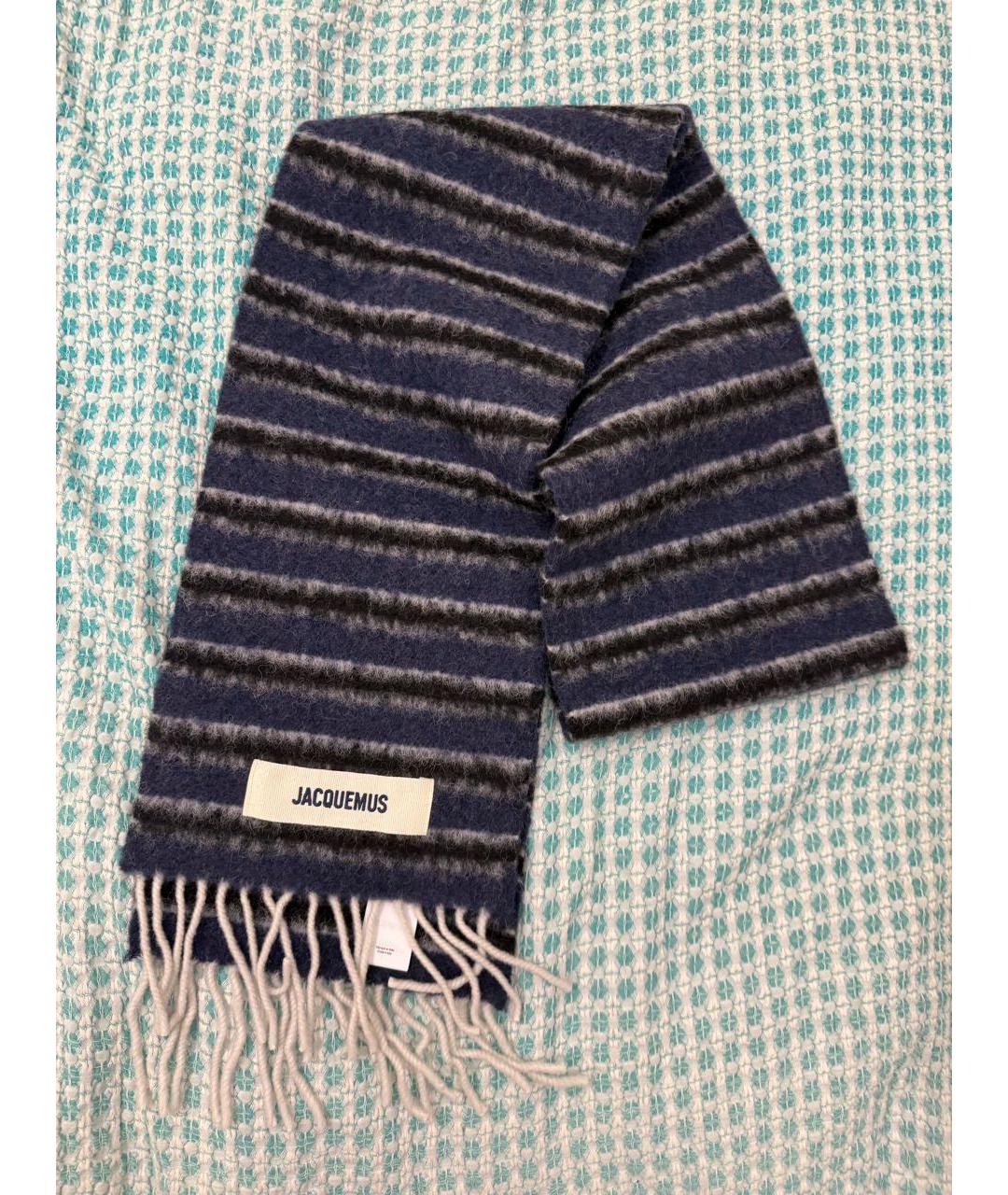 JACQUEMUS Темно-синий шерстяной шарф, фото 5