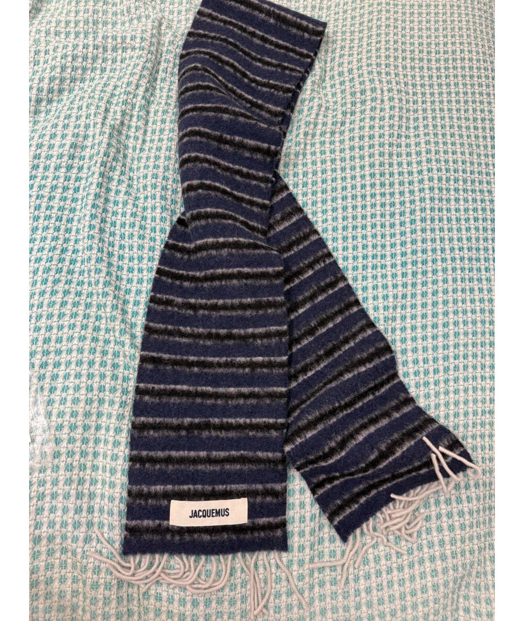 JACQUEMUS Темно-синий шерстяной шарф, фото 7