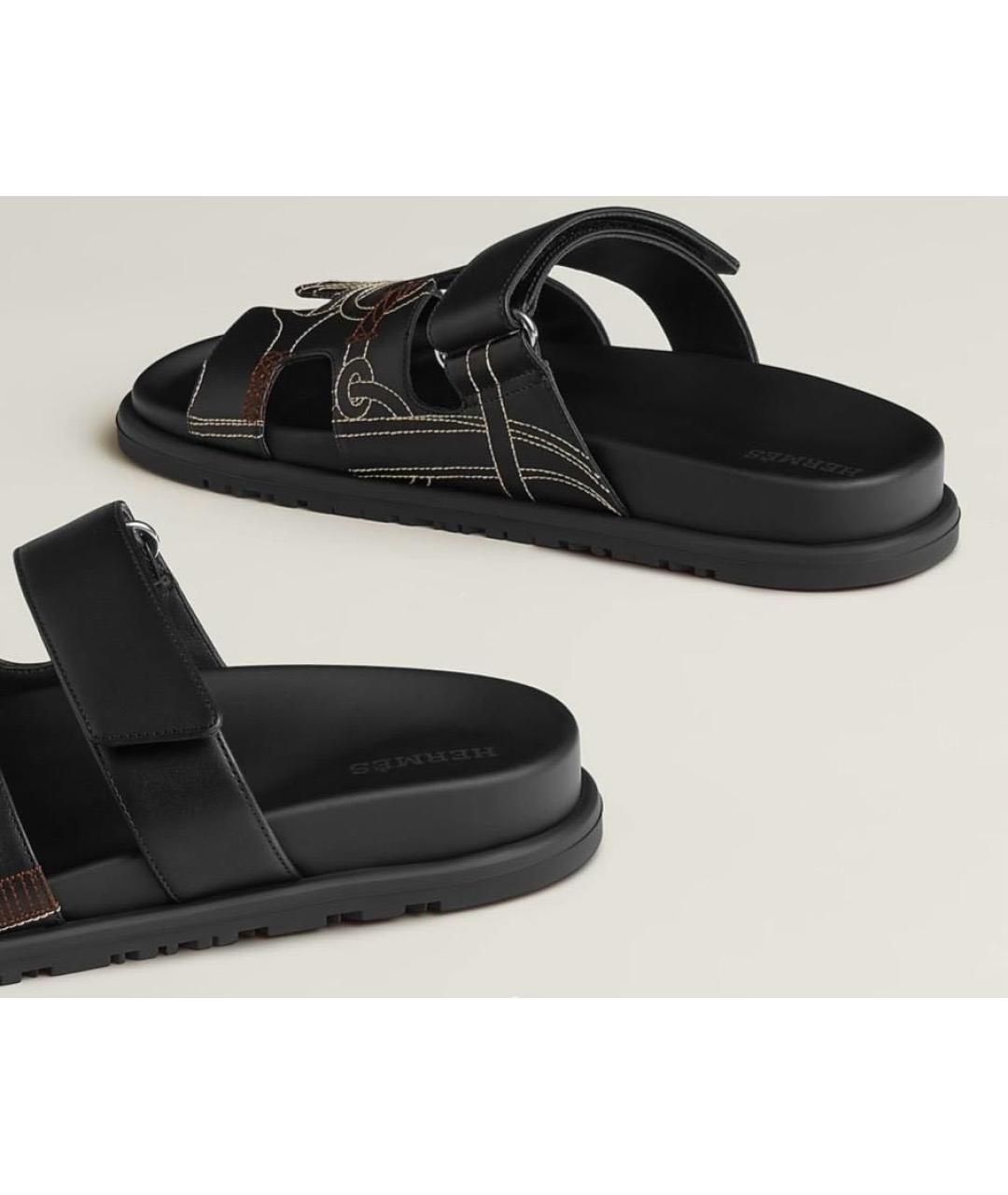 HERMES Черные кожаные сандалии, фото 4