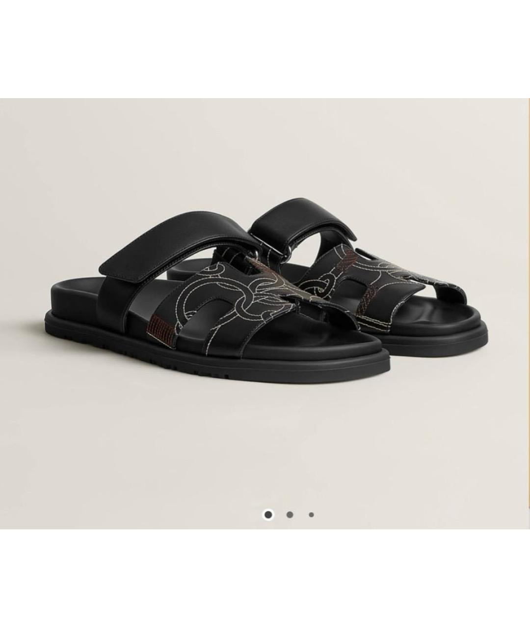 HERMES Черные кожаные сандалии, фото 6