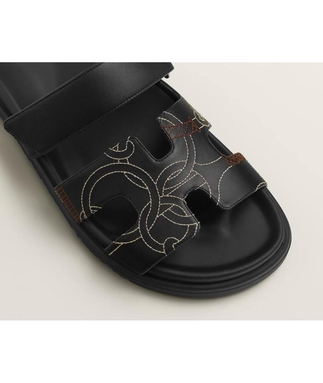 HERMES Черные кожаные сандалии, фото 2