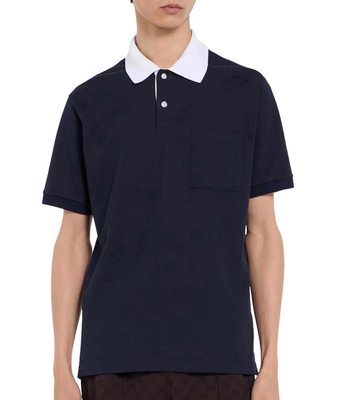GUCCI Синее хлопковое поло с коротким рукавом, фото 2