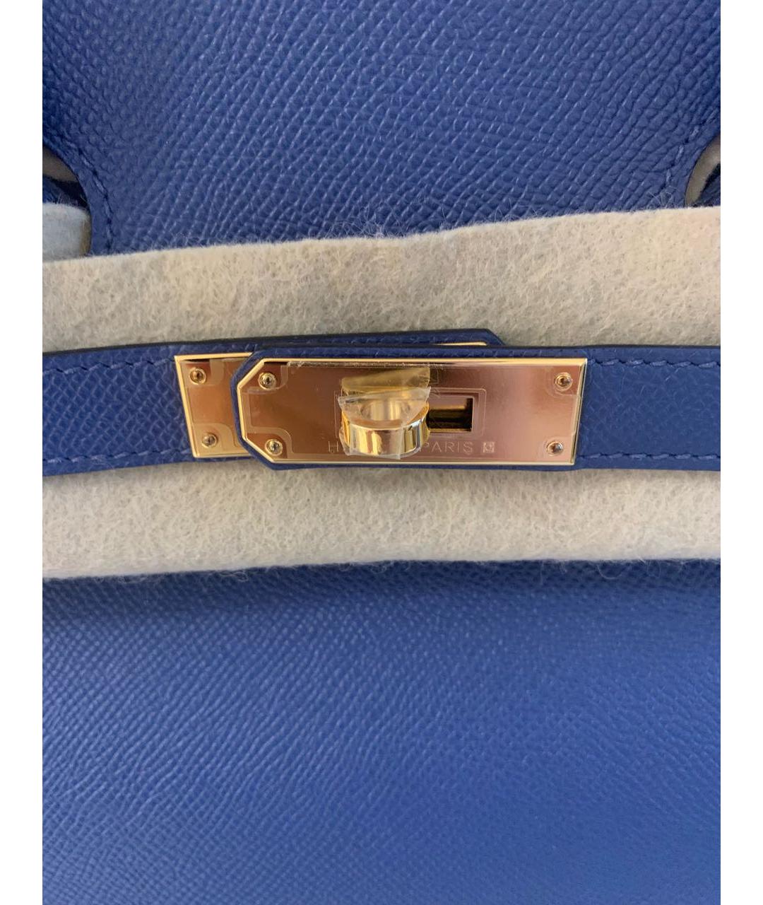 HERMES Синяя кожаная сумка с короткими ручками, фото 7