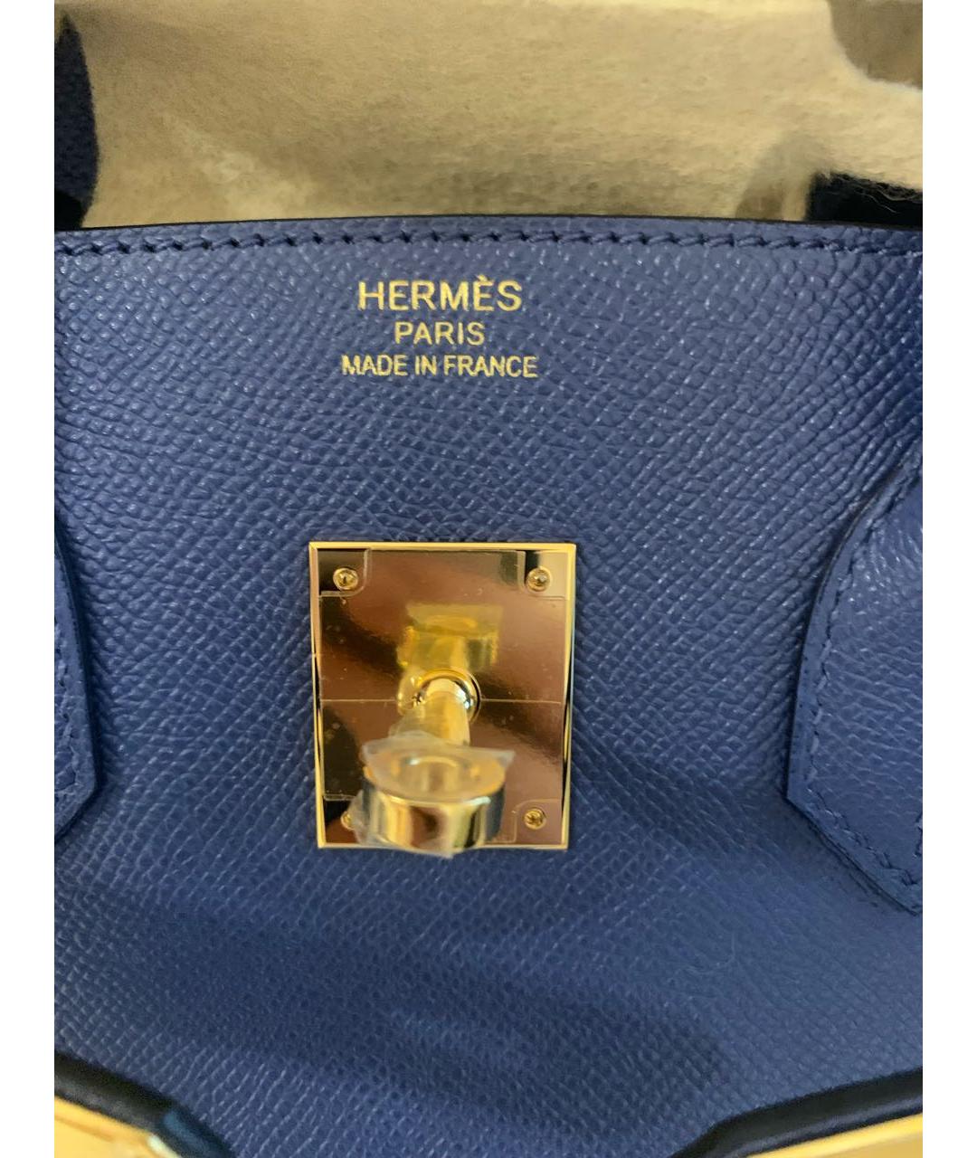 HERMES Синяя кожаная сумка с короткими ручками, фото 6