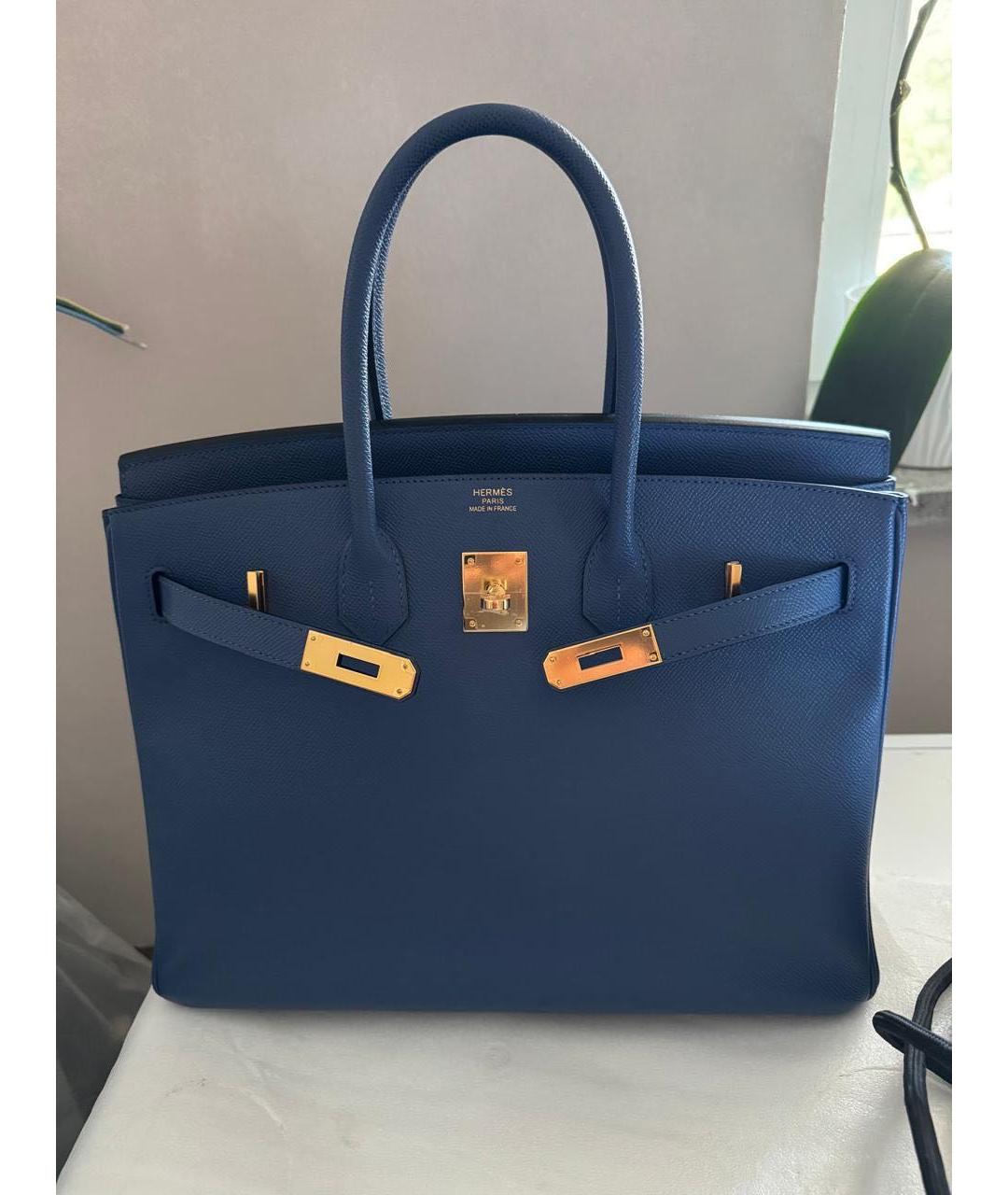HERMES Синяя кожаная сумка с короткими ручками, фото 9