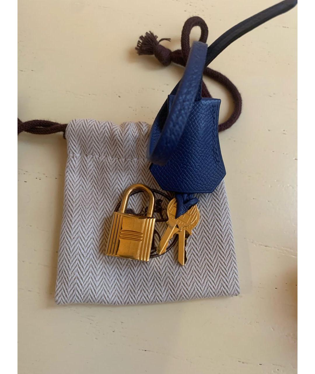 HERMES Синяя кожаная сумка с короткими ручками, фото 5