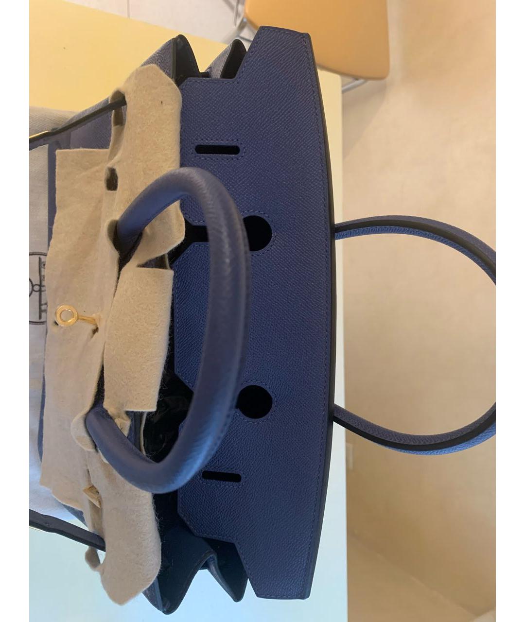 HERMES Синяя кожаная сумка с короткими ручками, фото 4