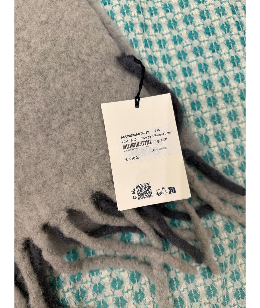JACQUEMUS Серый шерстяной шарф, фото 3