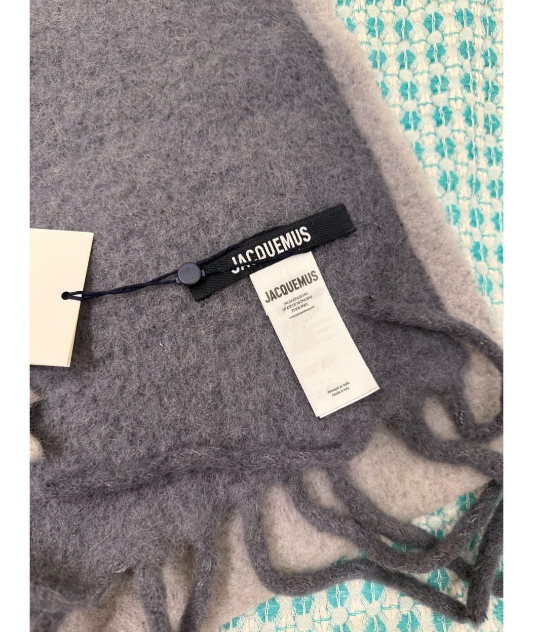 JACQUEMUS Серый шерстяной шарф, фото 4