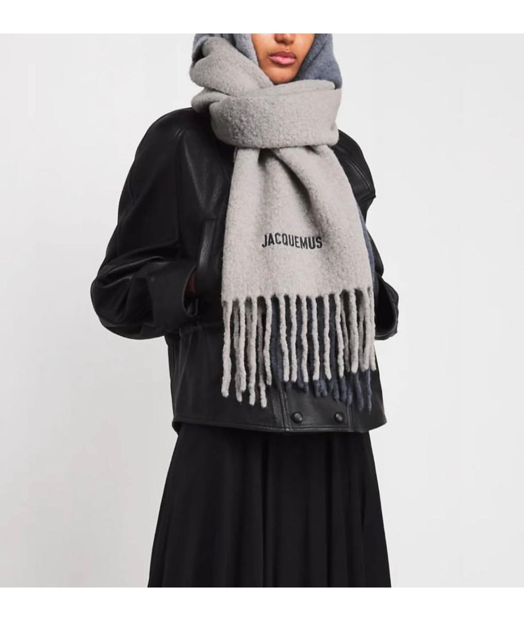 JACQUEMUS Серый шерстяной шарф, фото 7