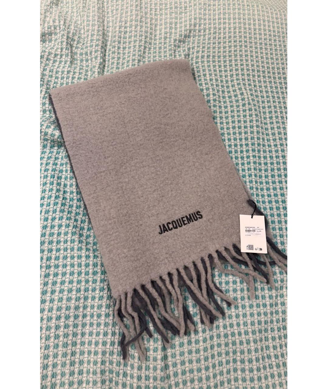 JACQUEMUS Серый шерстяной шарф, фото 2