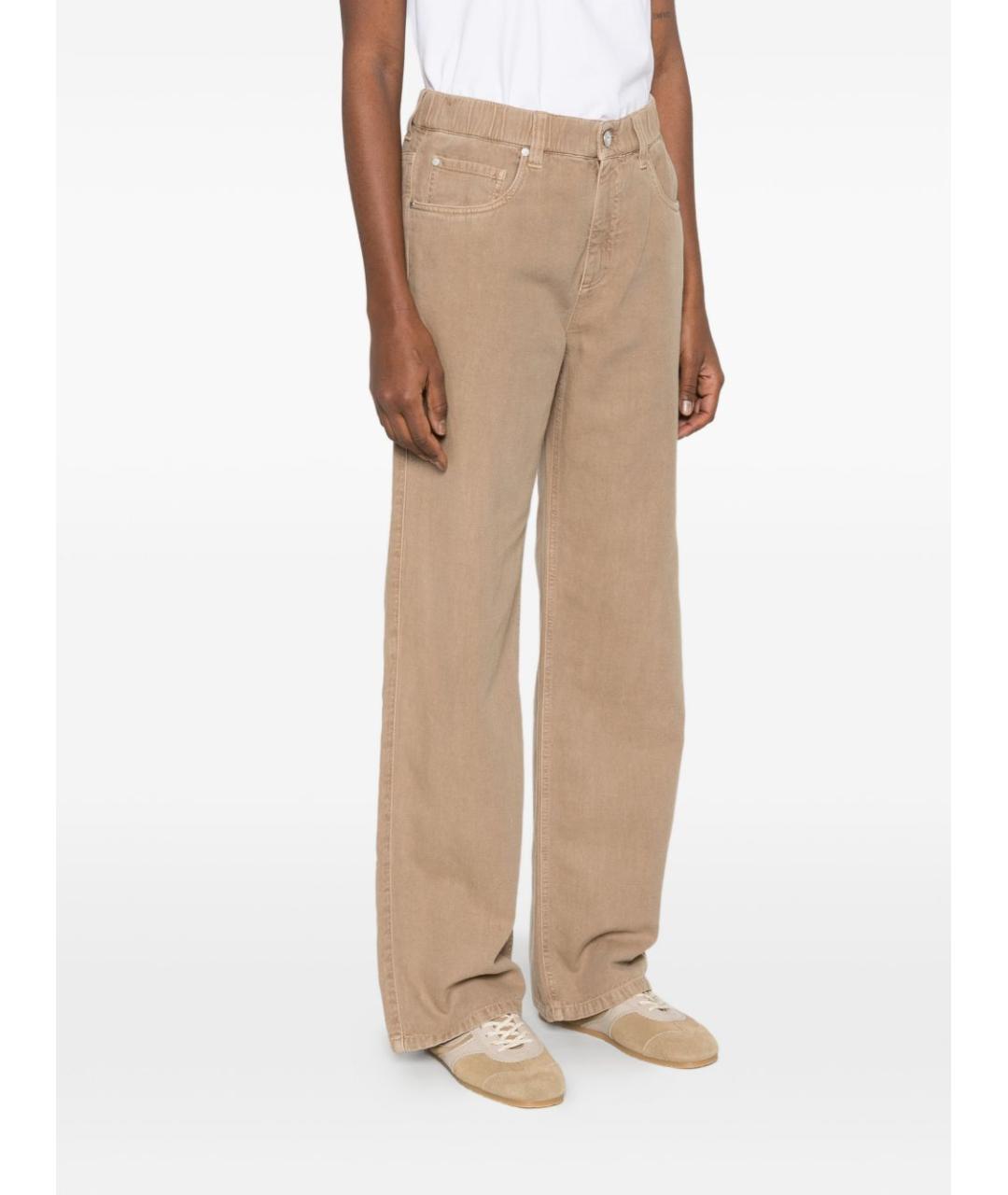 BRUNELLO CUCINELLI Коричневые хлопковые прямые брюки, фото 3