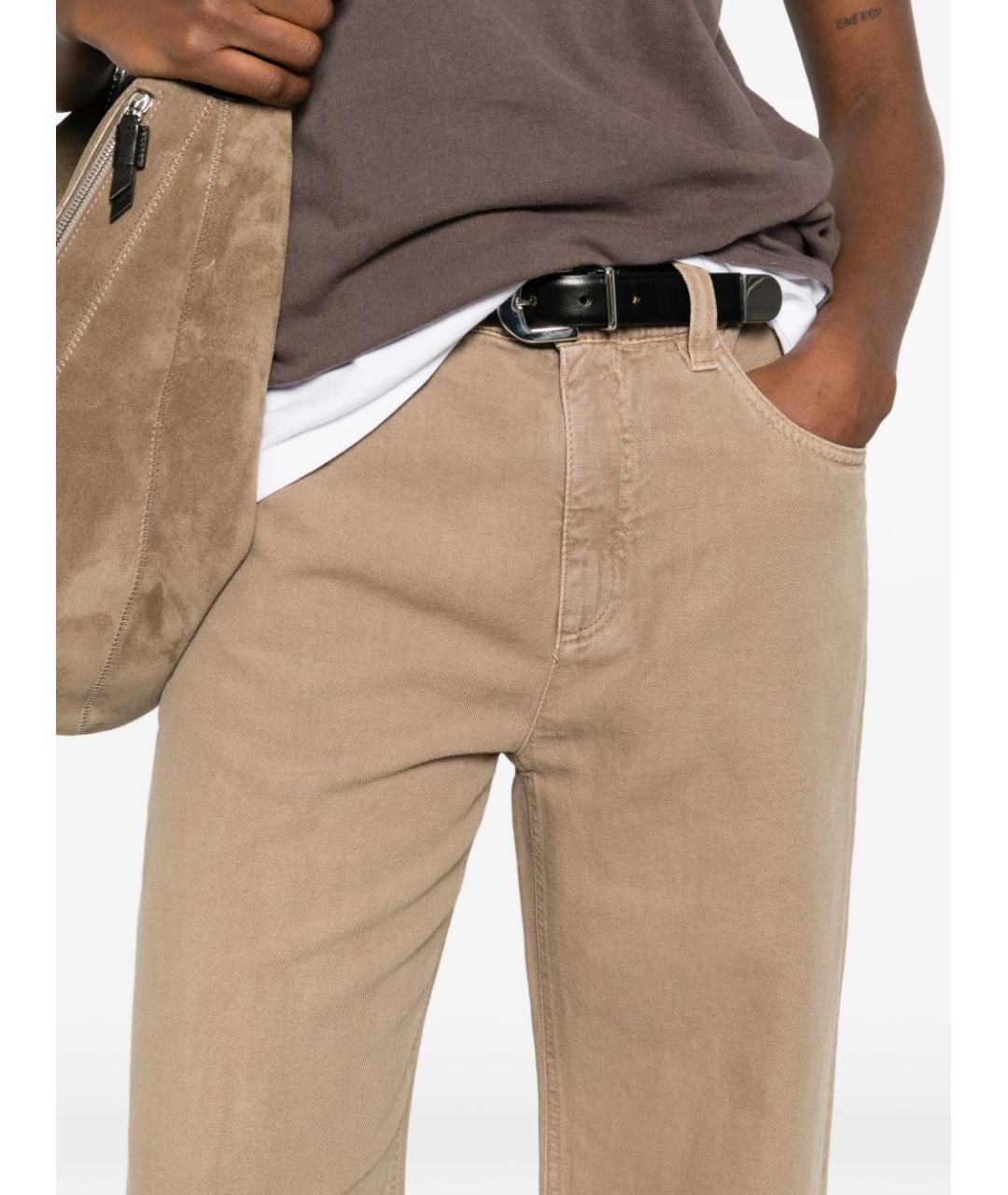 BRUNELLO CUCINELLI Коричневые хлопковые прямые брюки, фото 4