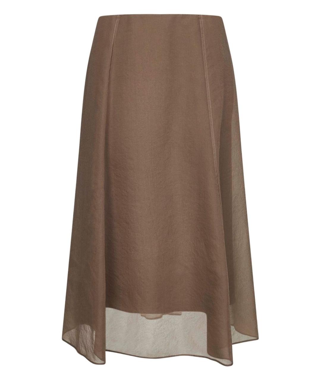 BRUNELLO CUCINELLI Коричневая шелковая юбка миди, фото 2