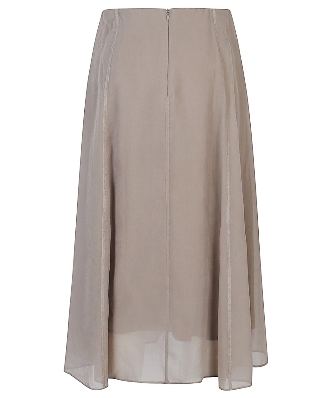 BRUNELLO CUCINELLI Коричневая шелковая юбка миди, фото 4