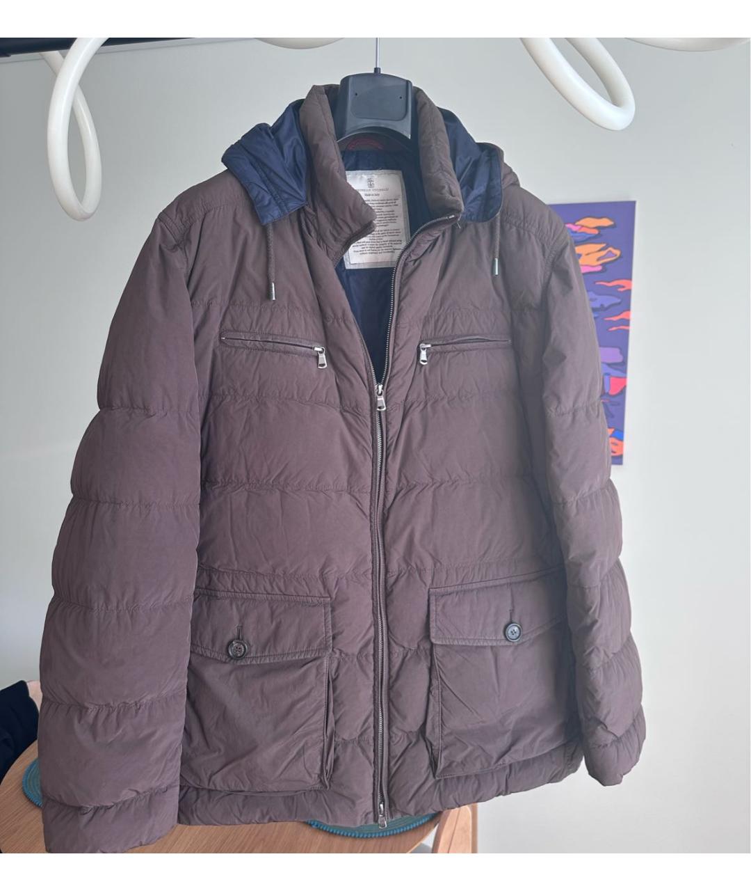 BRUNELLO CUCINELLI Коричневый полиамидовый пуховик, фото 2