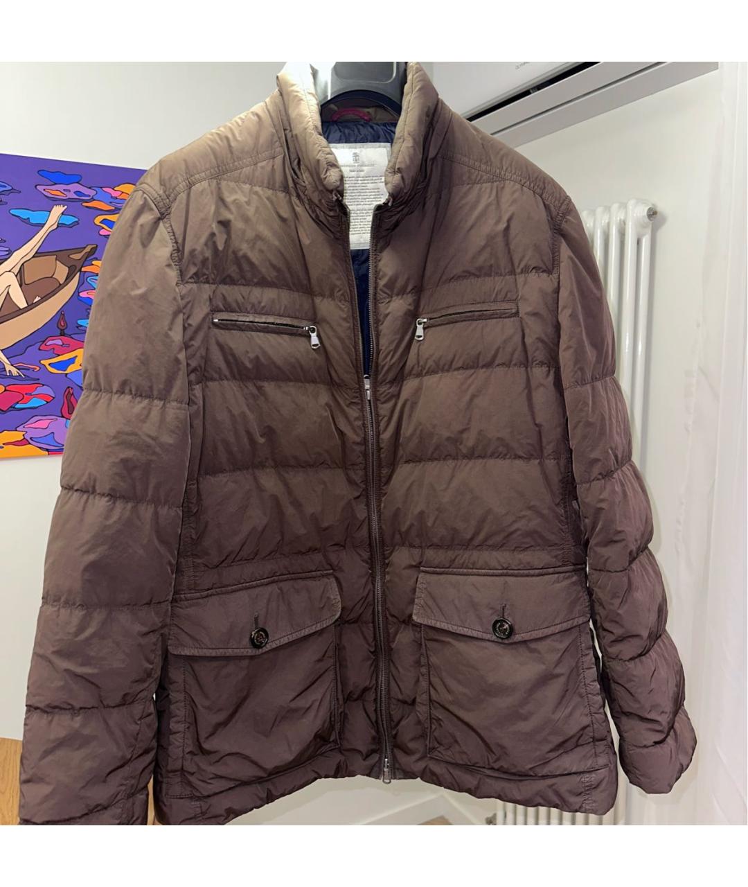 BRUNELLO CUCINELLI Коричневый полиамидовый пуховик, фото 8