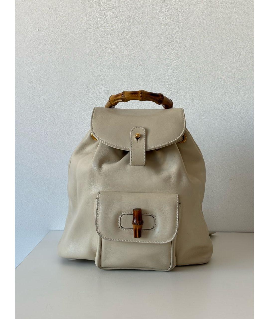 GUCCI Бежевый кожаный рюкзак, фото 8