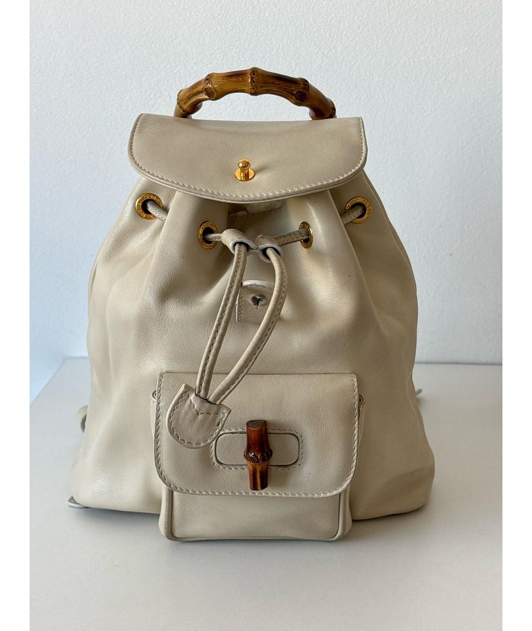 GUCCI Бежевый кожаный рюкзак, фото 9