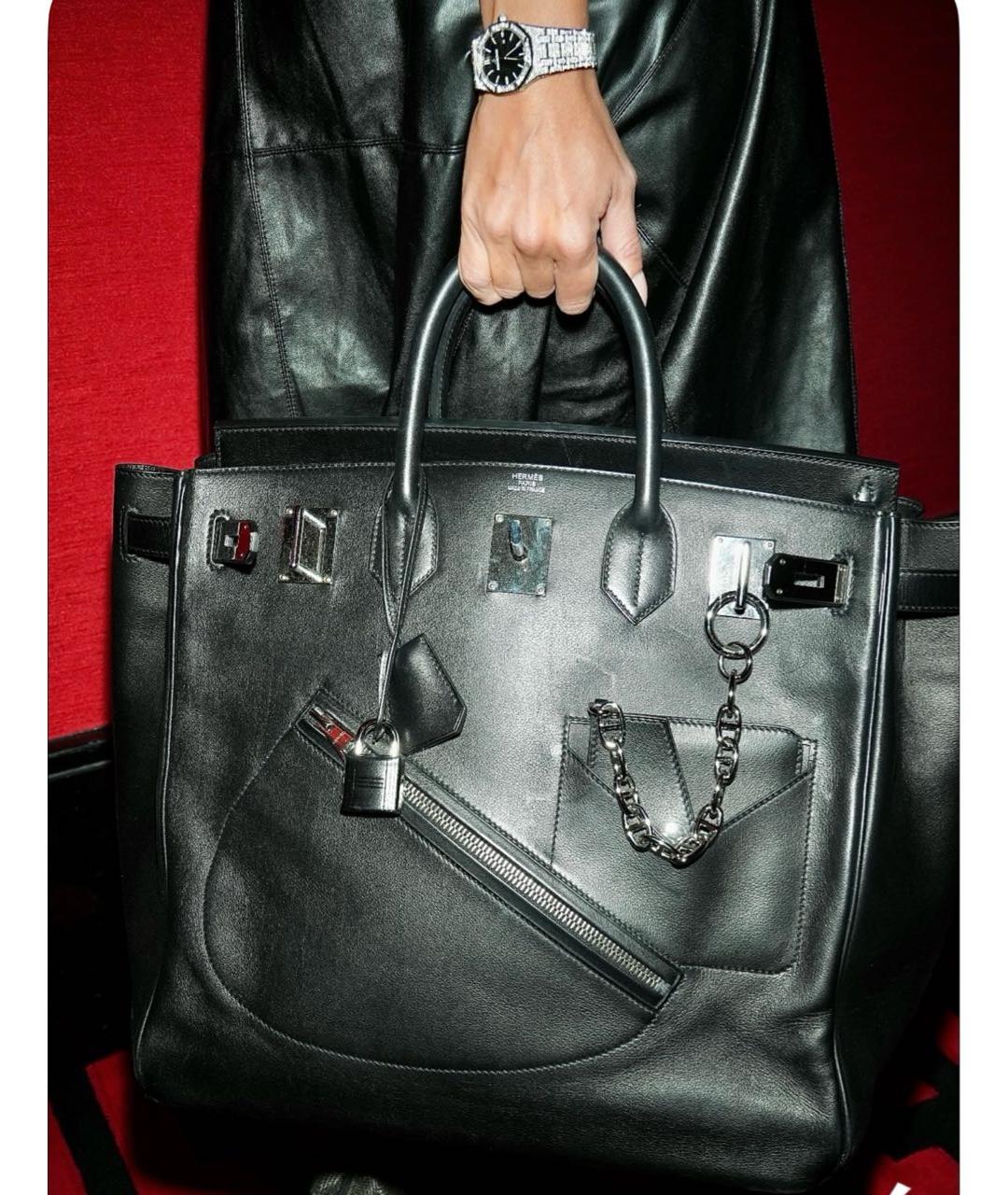 HERMES Черная кожаная сумка с короткими ручками, фото 5