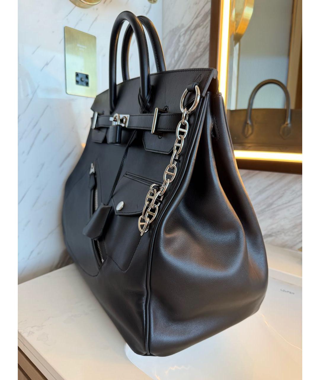 HERMES Черная кожаная сумка с короткими ручками, фото 4