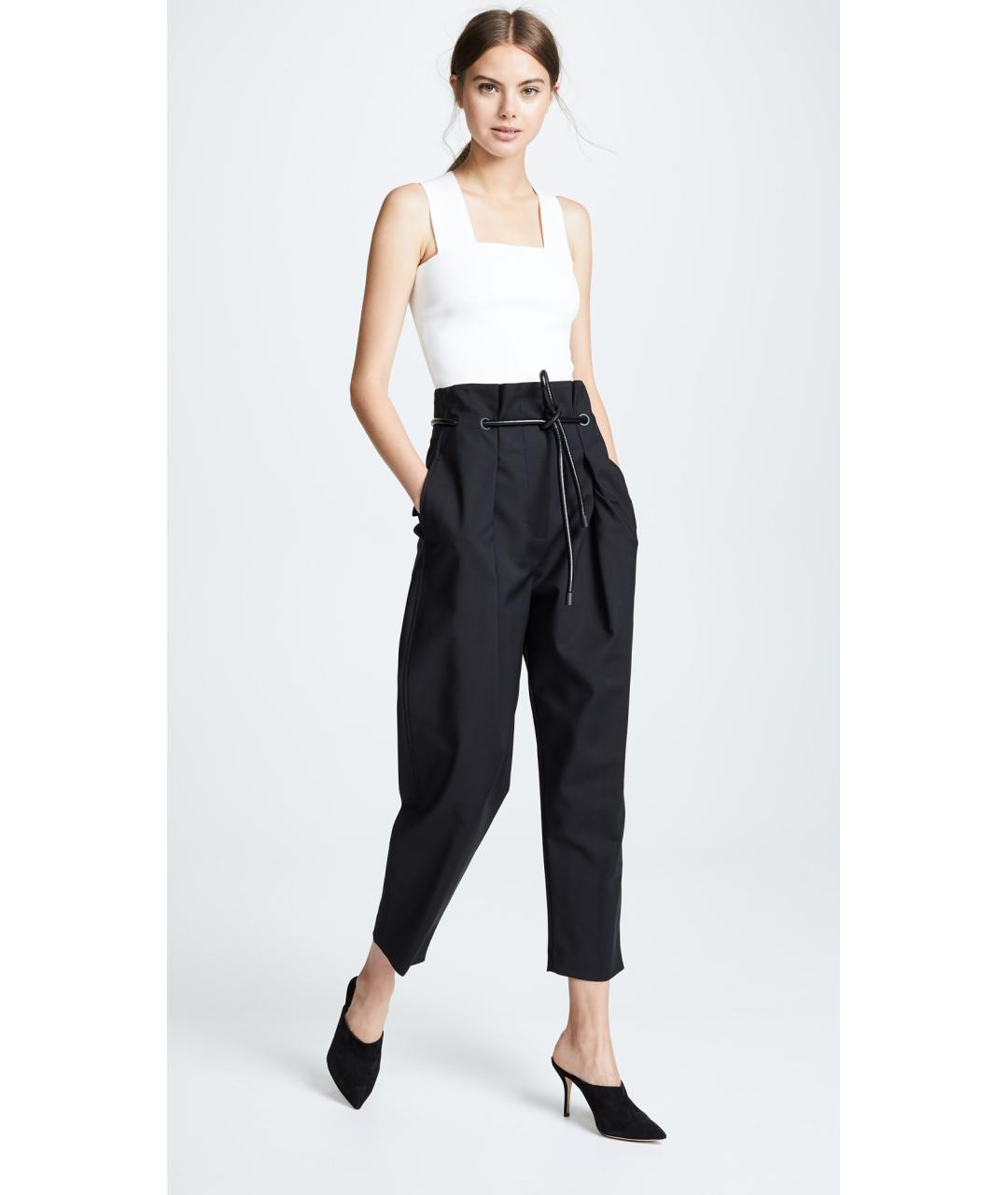 3.1 PHILLIP LIM Черные хлопко-эластановые брюки широкие, фото 2