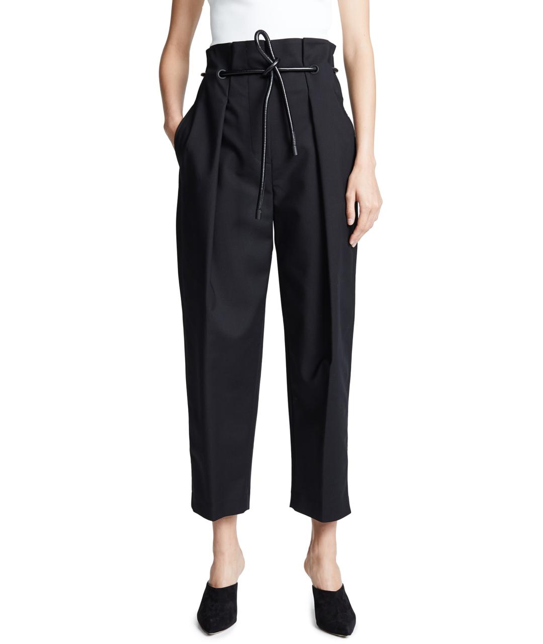 3.1 PHILLIP LIM Черные хлопко-эластановые брюки широкие, фото 3