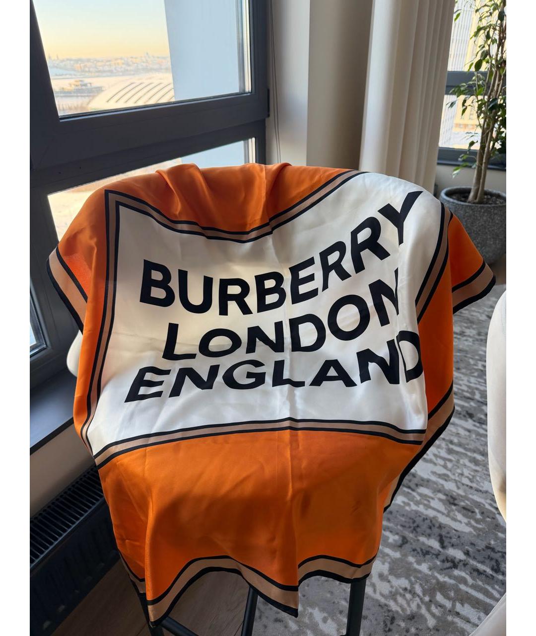BURBERRY Оранжевый шелковый платок, фото 9