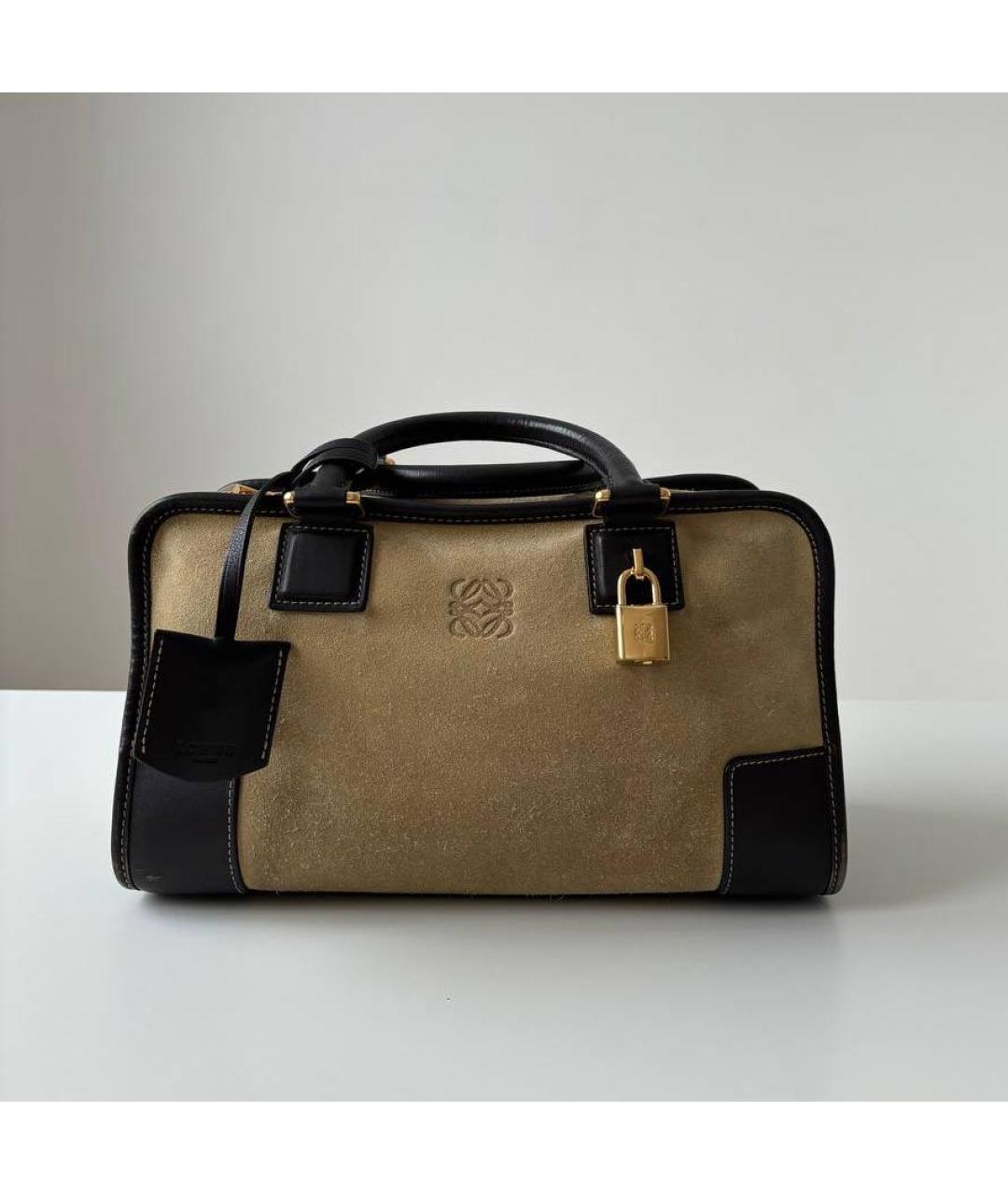 LOEWE Бежевая замшевая сумка с короткими ручками, фото 9