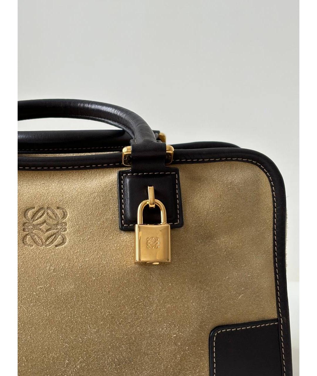 LOEWE Бежевая замшевая сумка с короткими ручками, фото 8