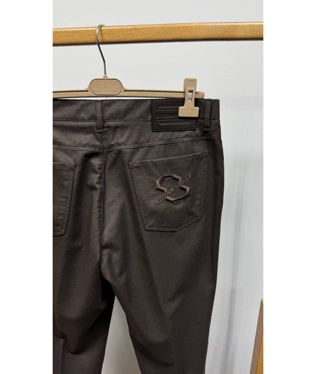 STEFANO RICCI Коричневые шерстяные повседневные брюки, фото 5