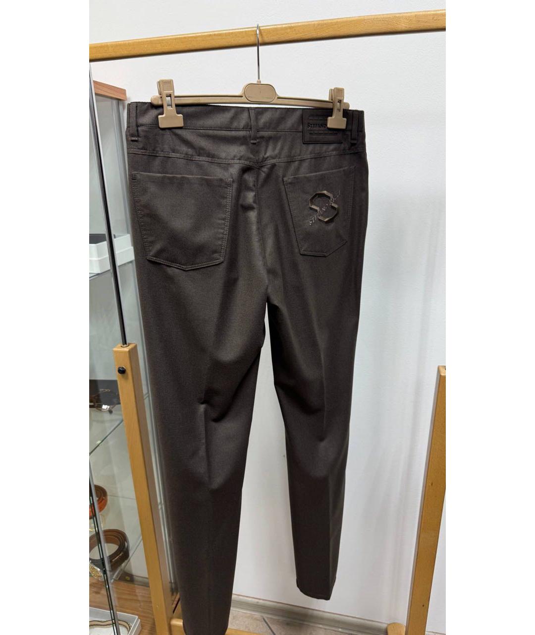STEFANO RICCI Коричневые шерстяные повседневные брюки, фото 4