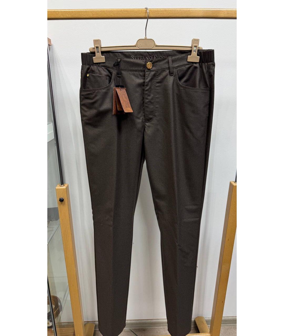 STEFANO RICCI Коричневые шерстяные повседневные брюки, фото 6