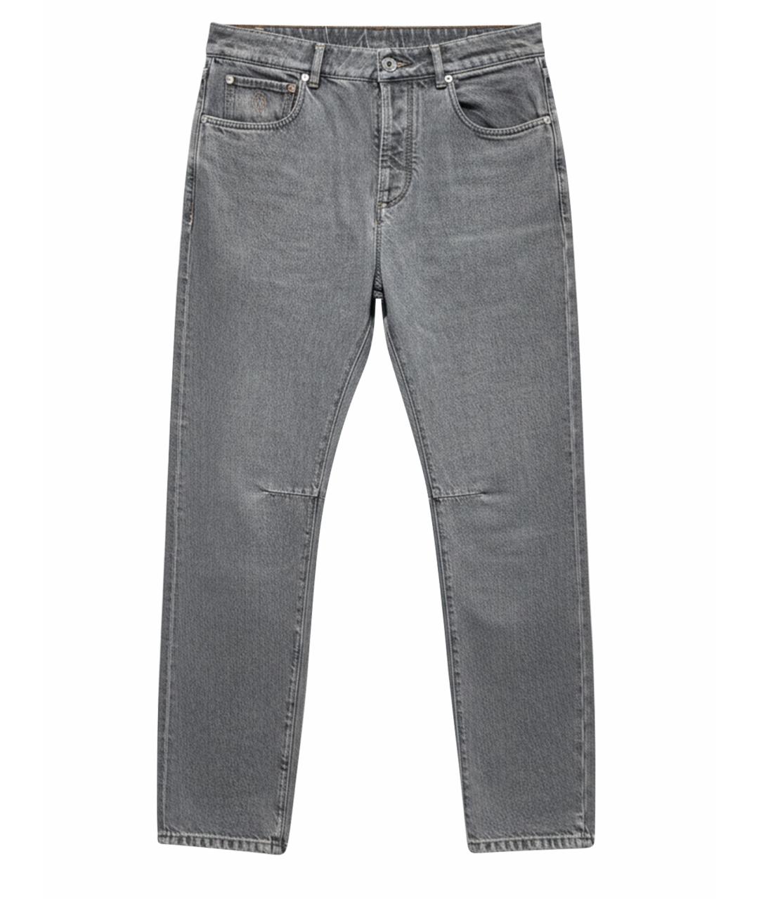 BRUNELLO CUCINELLI Серые хлопковые прямые джинсы, фото 1