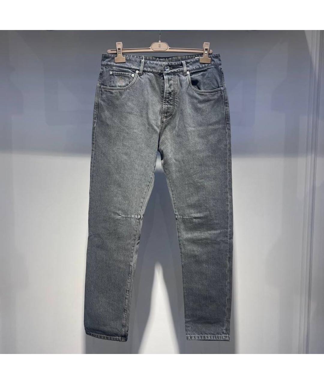 BRUNELLO CUCINELLI Серые хлопковые прямые джинсы, фото 4