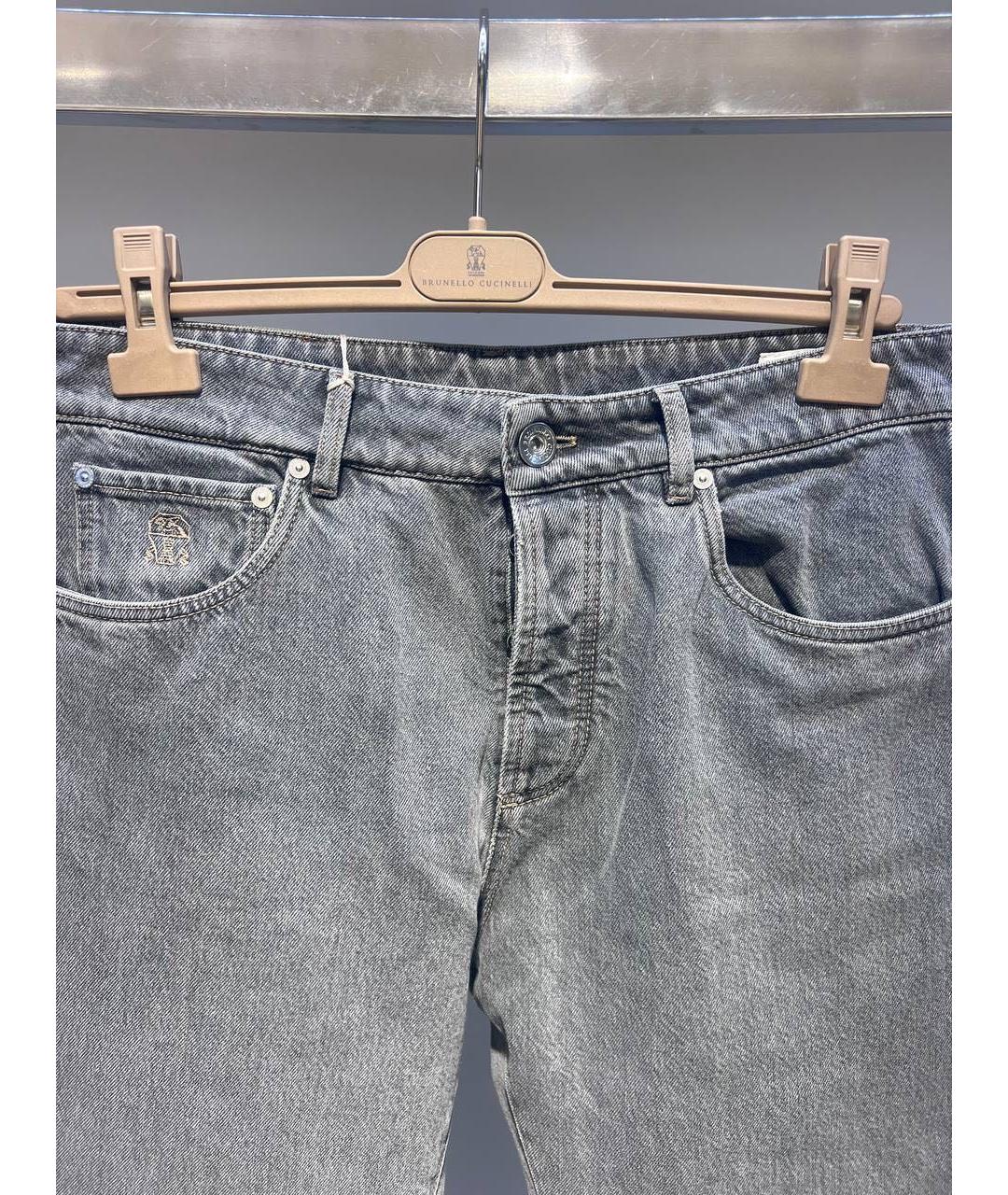 BRUNELLO CUCINELLI Серые хлопковые прямые джинсы, фото 3