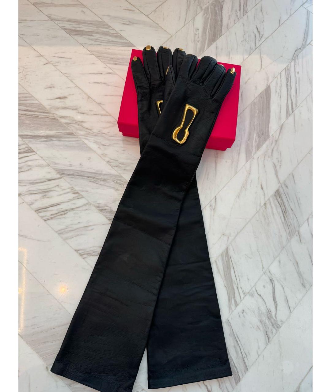 SCHIAPARELLI Черные кожаные перчатки, фото 2