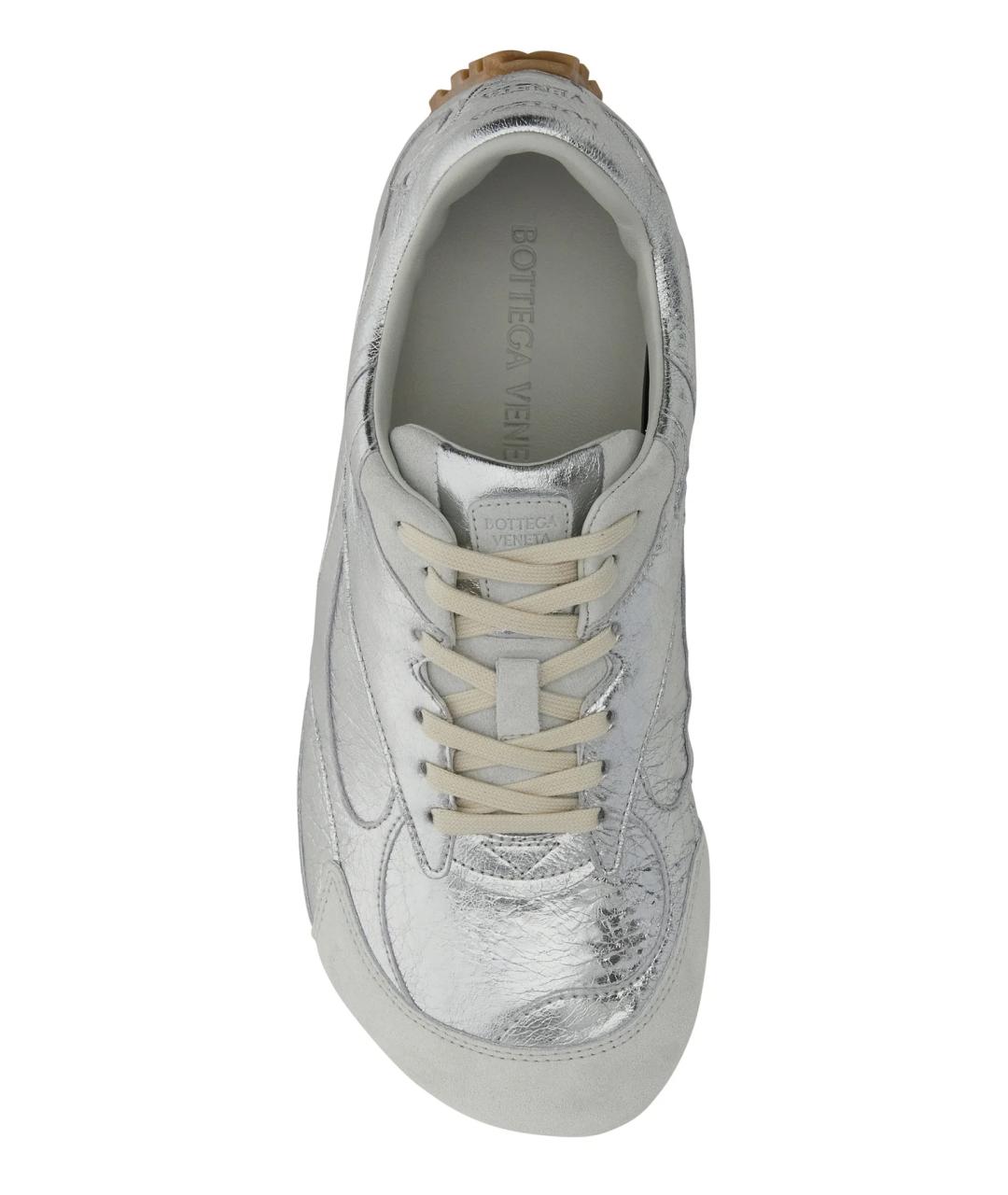 BOTTEGA VENETA Серебряные кожаные кроссовки, фото 4