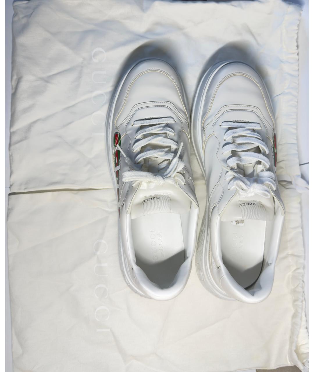 GUCCI Белые кожаные низкие кроссовки / кеды, фото 6