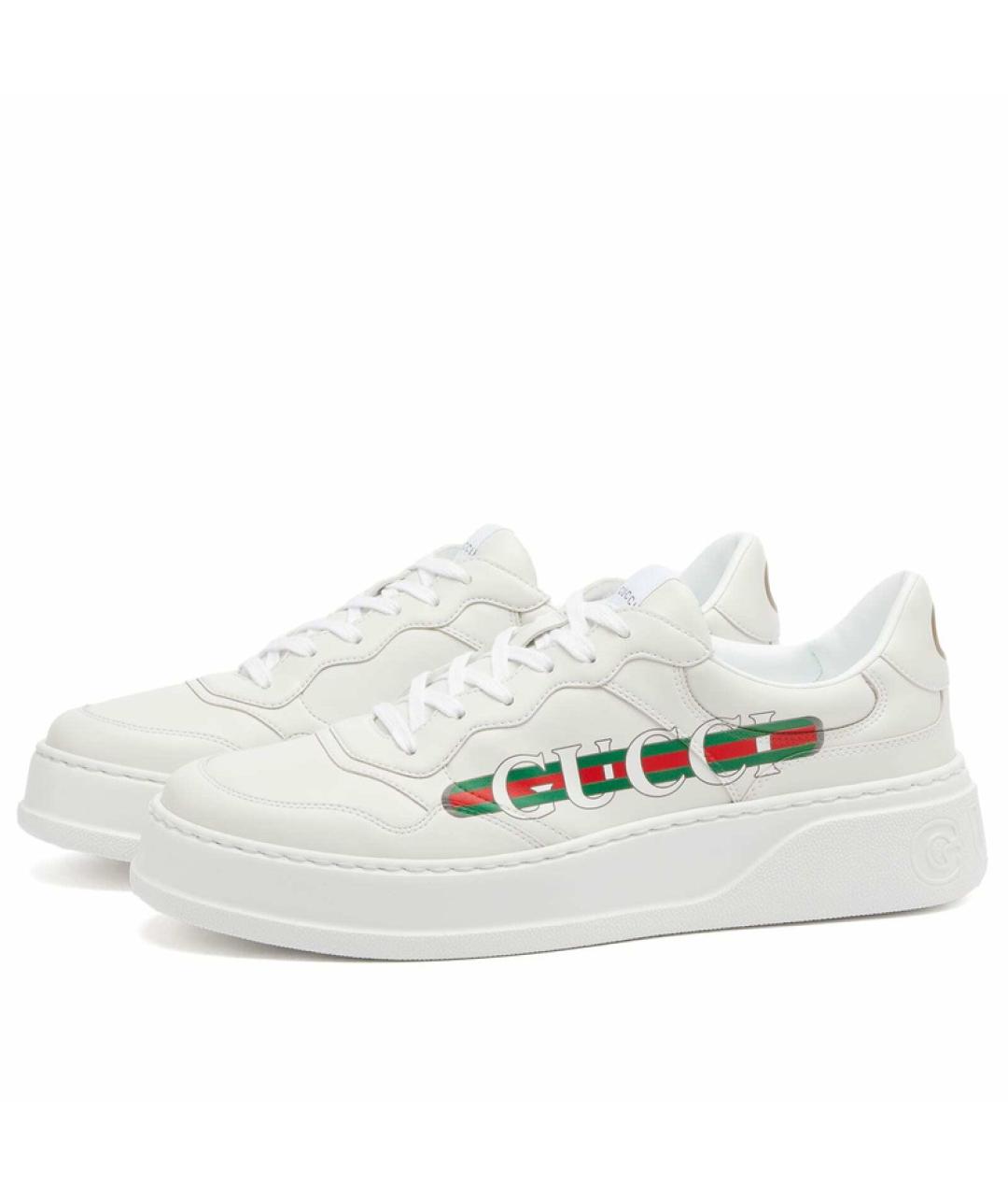 GUCCI Белые кожаные низкие кроссовки / кеды, фото 8