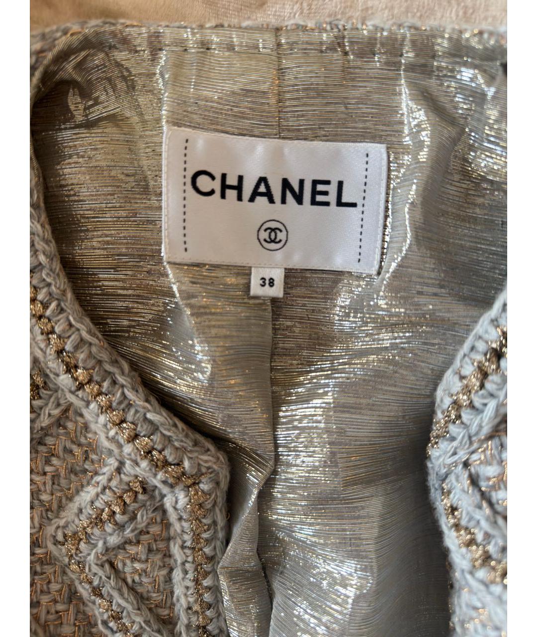 CHANEL Голубой твидовый жакет/пиджак, фото 2