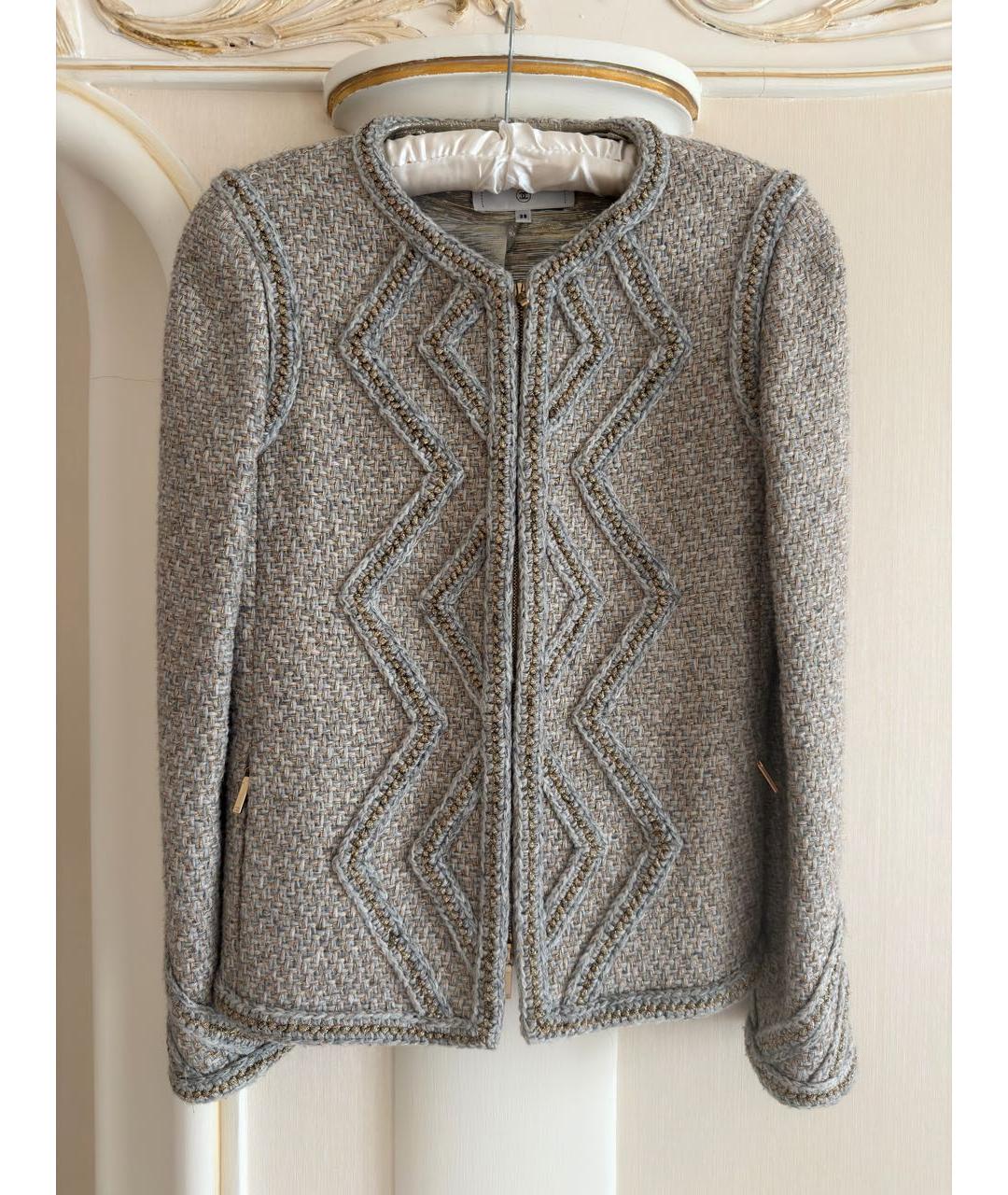 CHANEL Голубой твидовый жакет/пиджак, фото 5