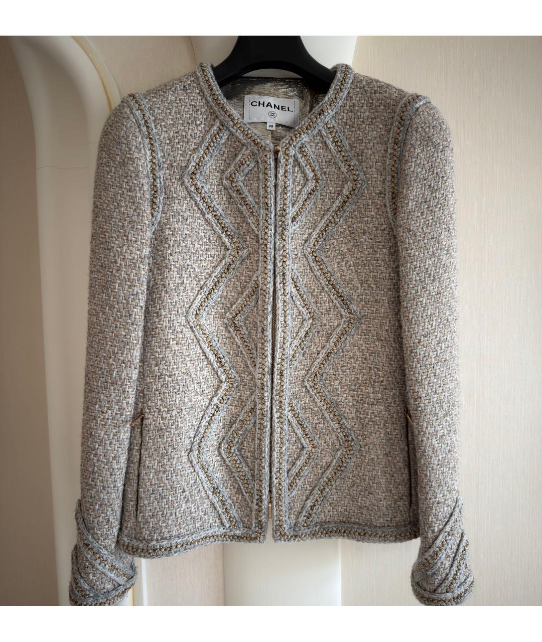 CHANEL Голубой твидовый жакет/пиджак, фото 8