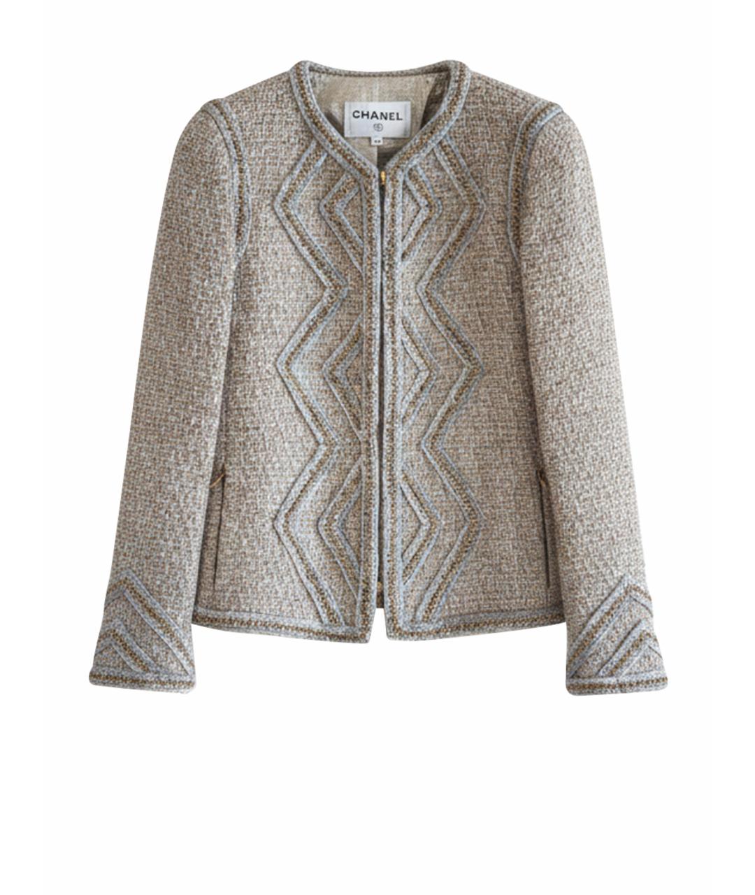 CHANEL Голубой твидовый жакет/пиджак, фото 1