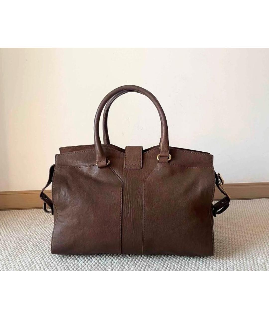 SAINT LAURENT Коричневая кожаная сумка тоут, фото 3