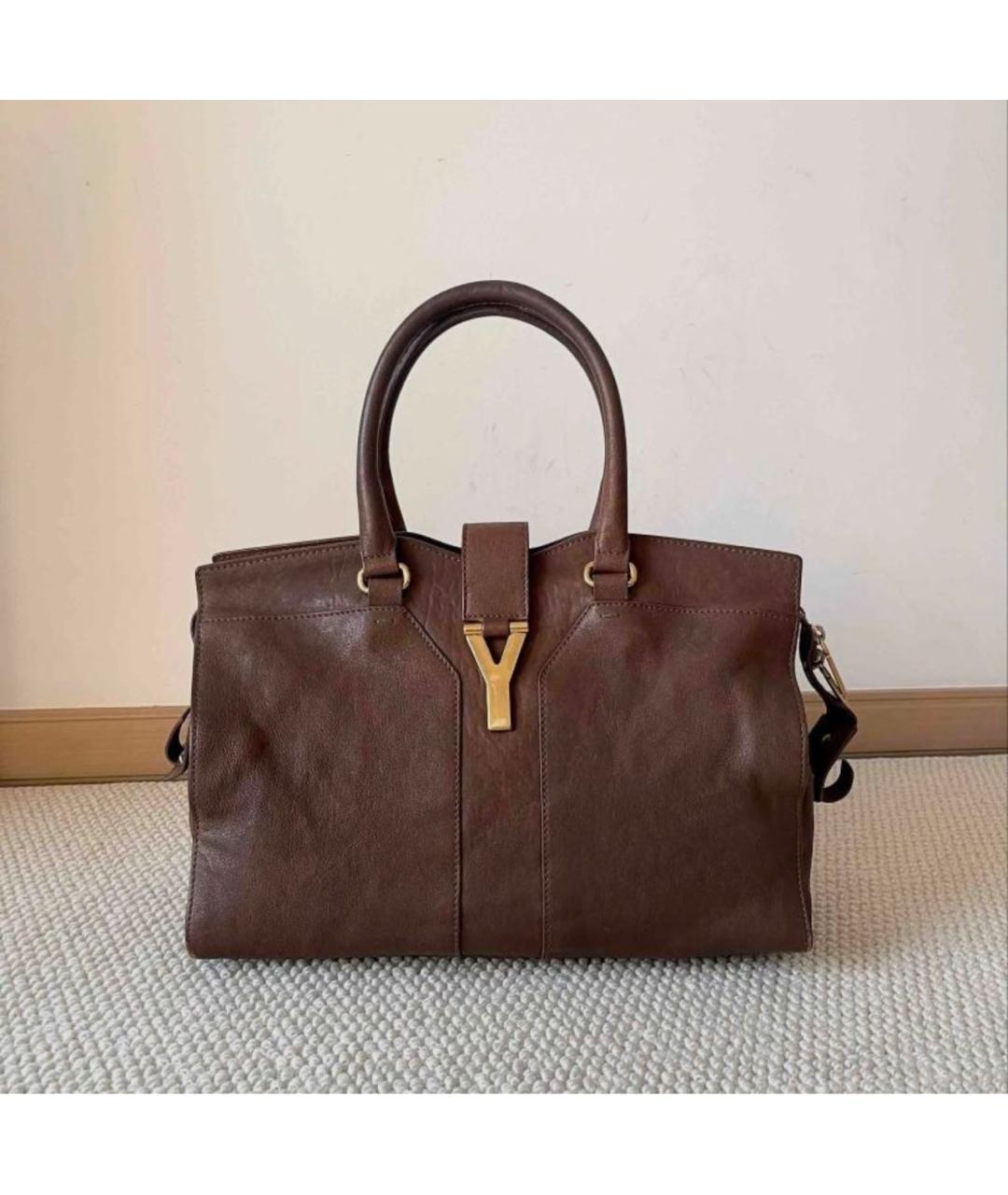 SAINT LAURENT Коричневая кожаная сумка тоут, фото 2