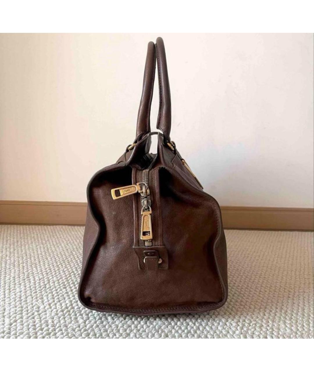 SAINT LAURENT Коричневая кожаная сумка тоут, фото 6